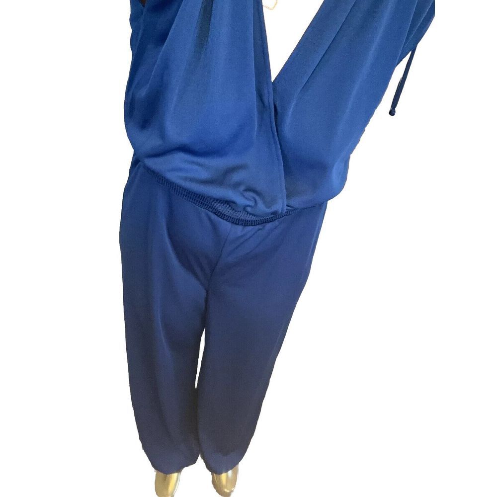 Johnathan Logan Vintage Royal Blue‎ V-neck Jumpsuit Sz 15/16 Harem Elastic Close